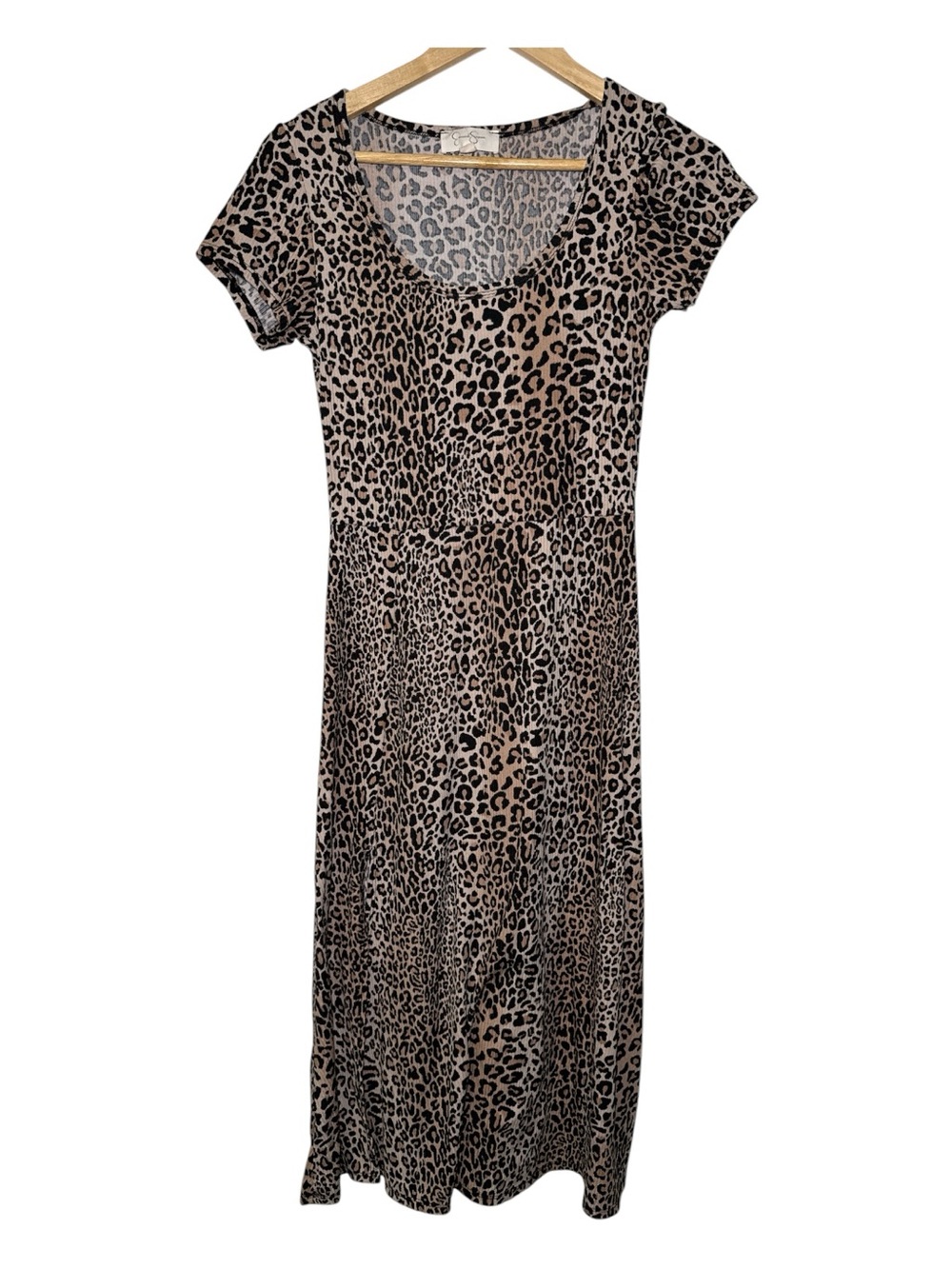 JESSICA SIMPSON Leopard Print Short Sleeve Maxi Dress Side Slit Large